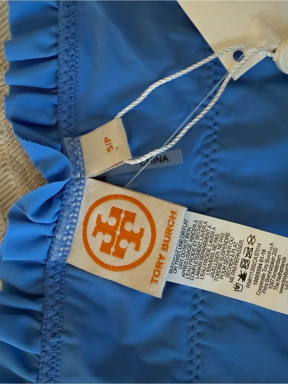 Tory Burch Blue with White Smocked Ruffle Bikini Bottom